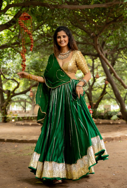Green Spun Lehenga Set