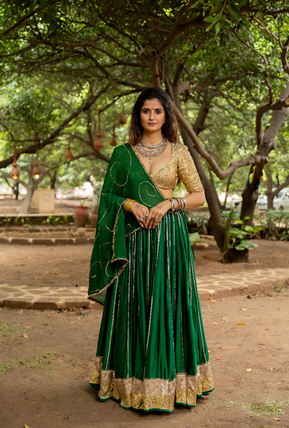Green Spun Lehenga Set
