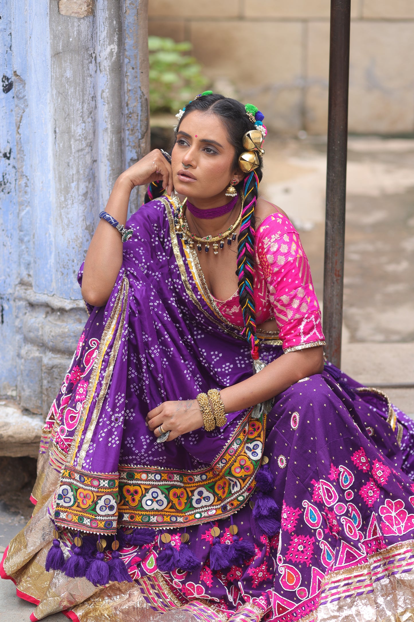Purple Heavy Patch Lehenga Set
