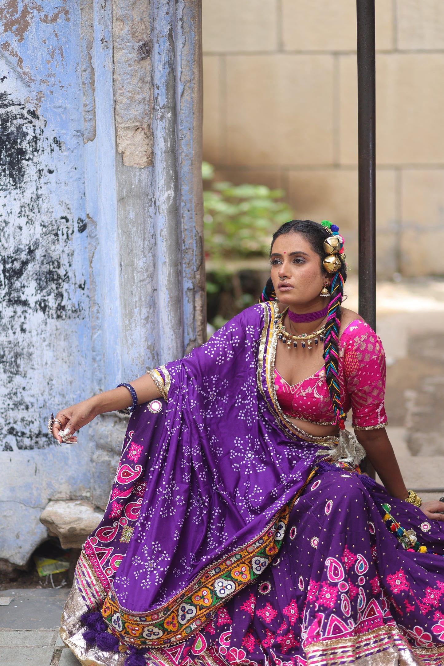 Purple Heavy Patch Lehenga Set
