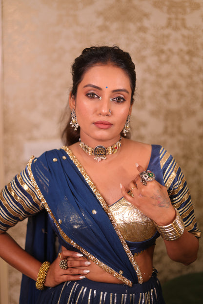Teal Cotton Lehenga Set