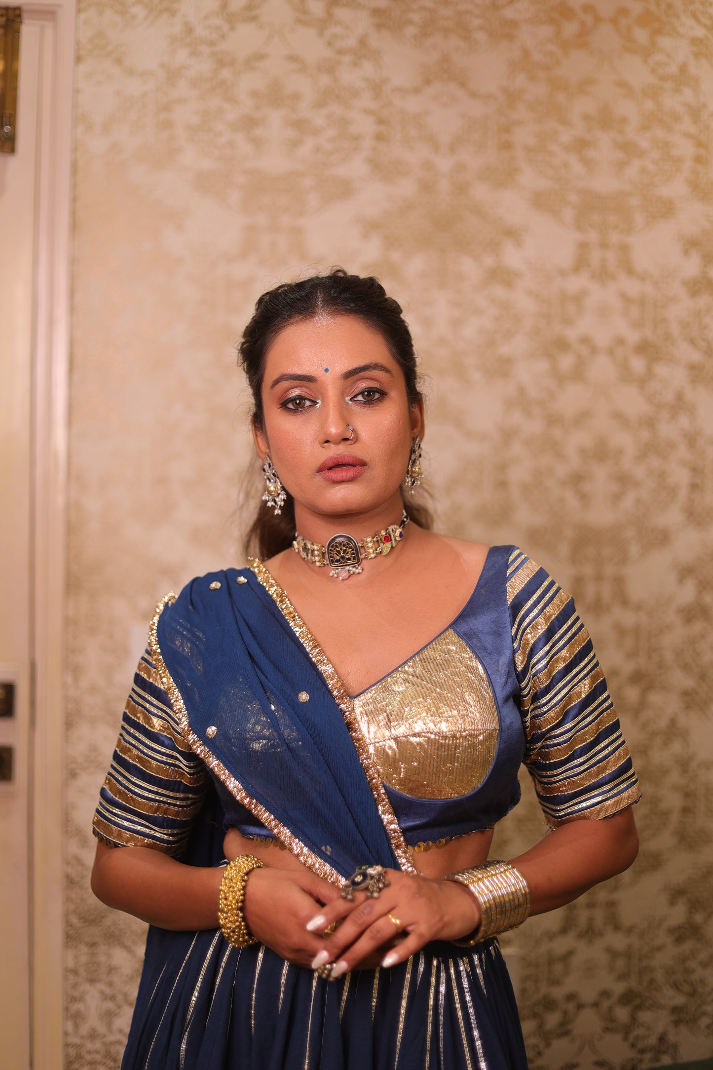 Teal Cotton Lehenga Set