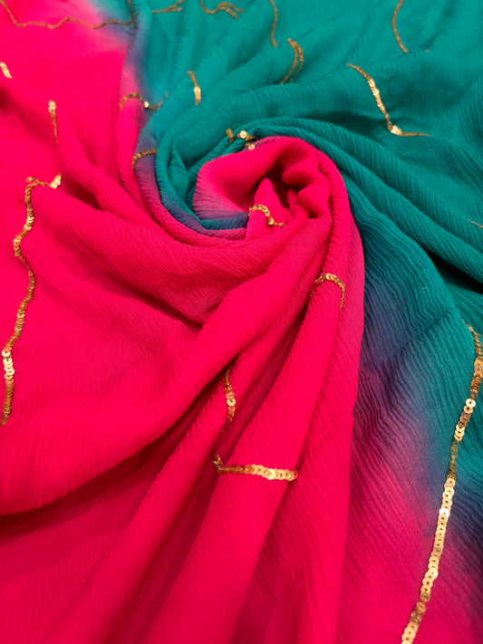 Navratri Firozi and pink ombre ghumer chiffon dupatta