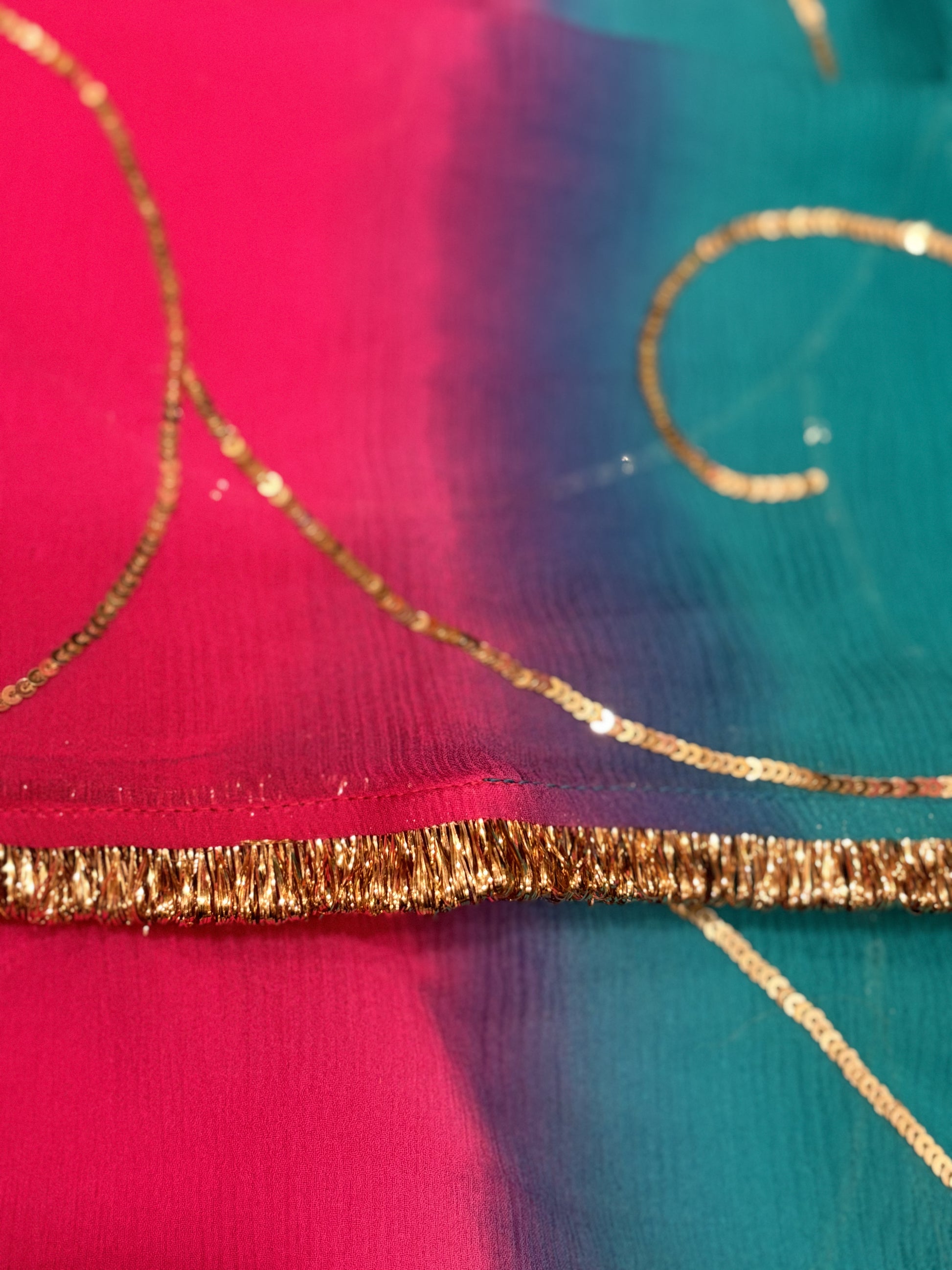 Navratri Firozi and pink ombre ghumer chiffon dupatta