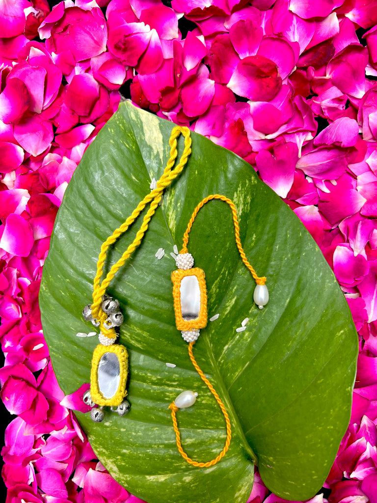 Yellow Mirror Combo Rakhi - Anjanase