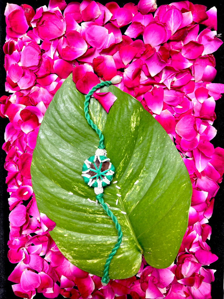 Green Round Mirror Rakhi - Anjanase