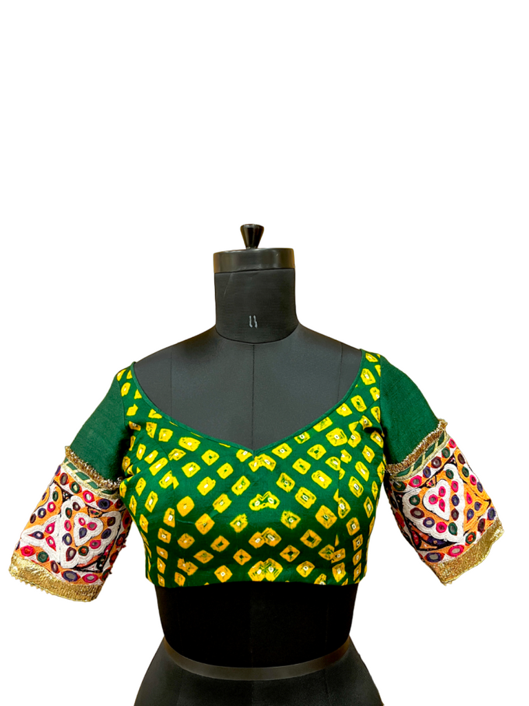 Green Bandhani Patch Blouse - Anjanase