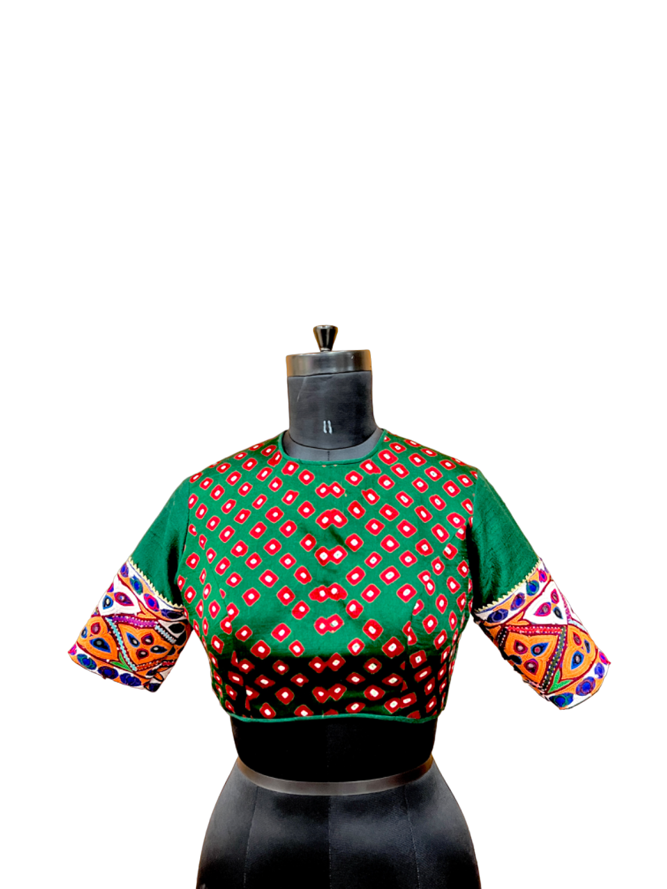 Green Bandhani Patch Blouse - Anjanase