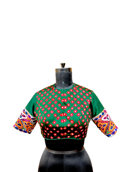 Green Bandhani Patch Blouse - Anjanase