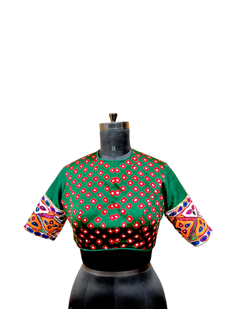 Green Bandhani Patch Blouse - Anjanase