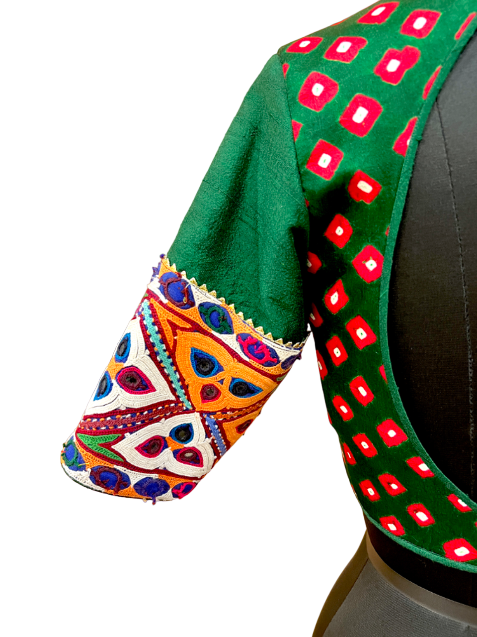 Green Bandhani Patch Blouse - Anjanase