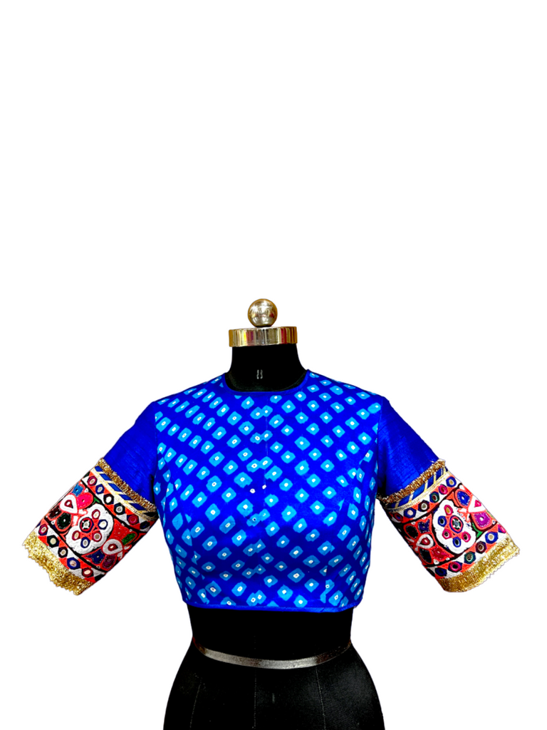 Blue Bandhani Patch Blouse - Anjanase
