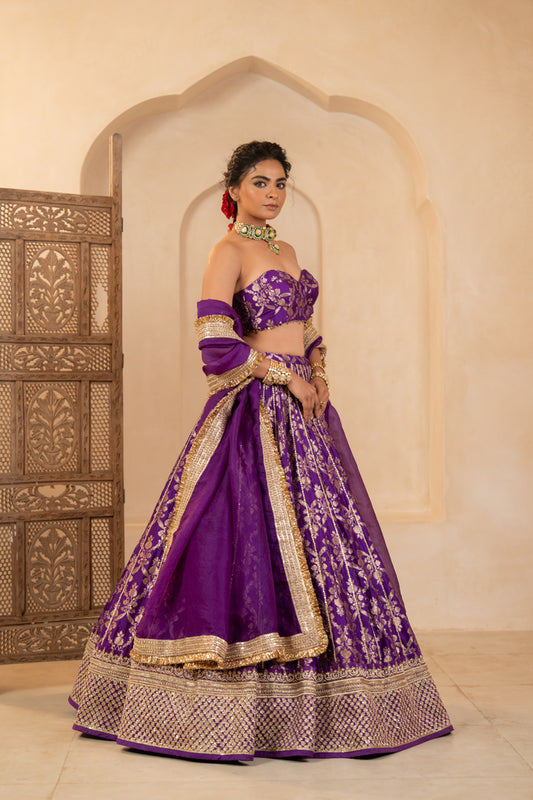 Authentic banarasi crafted lehenga set with draped dupatta