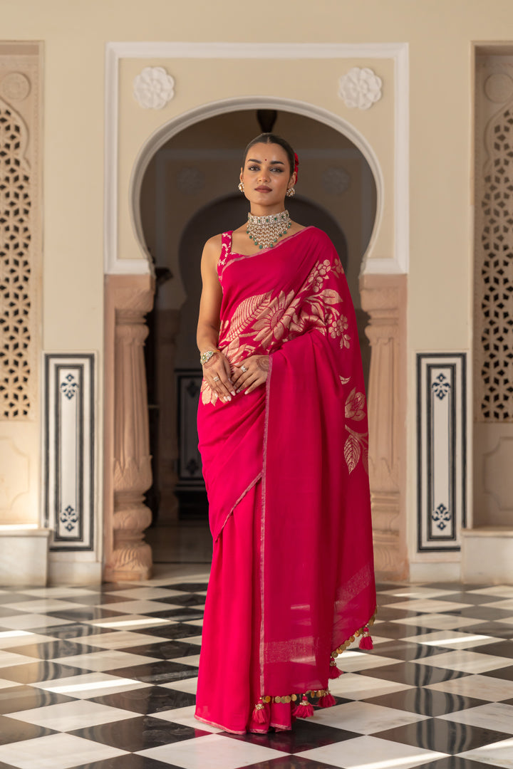 Pink Muga Saree