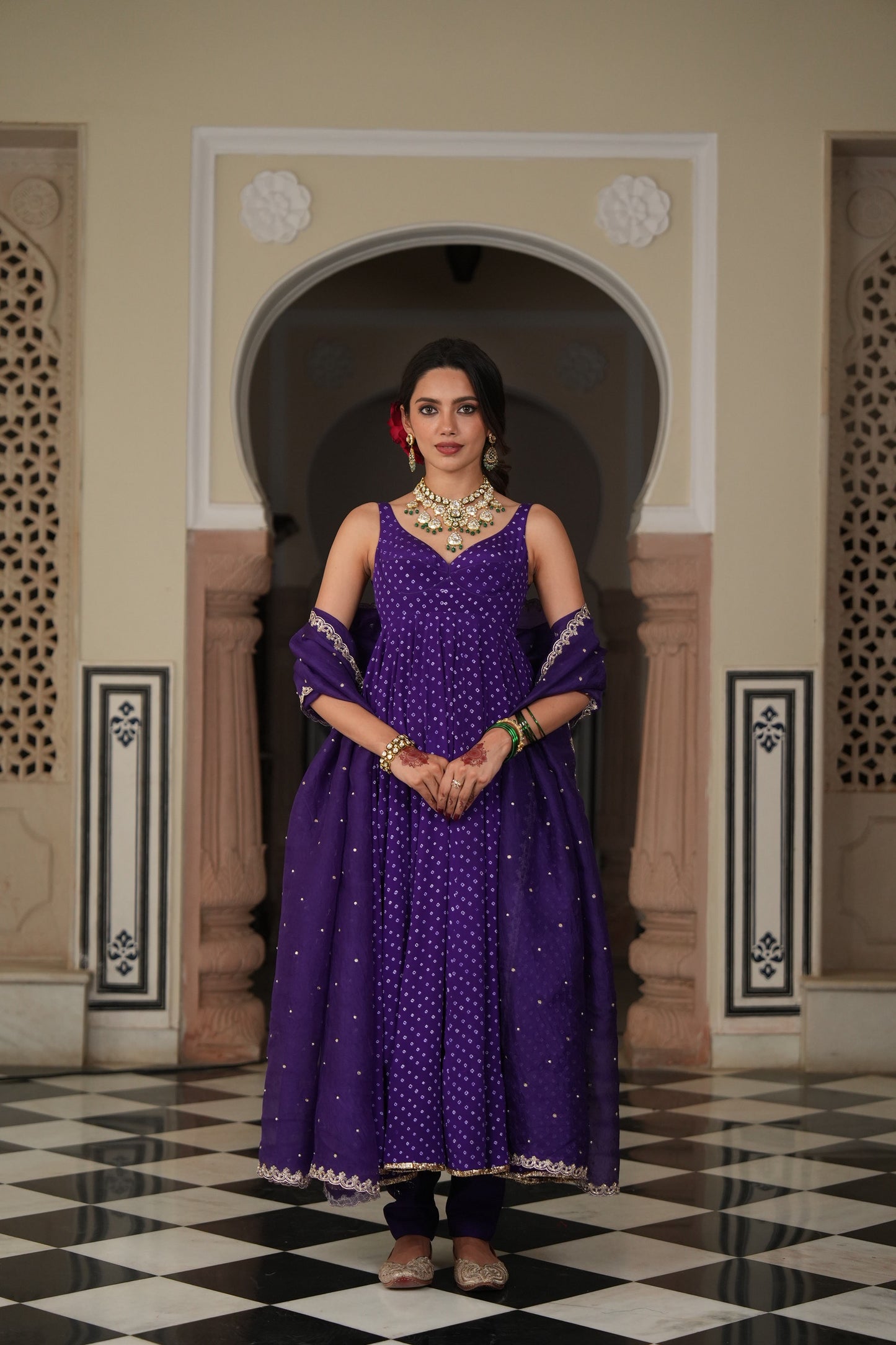 Purple Bandhani Anarkali Set