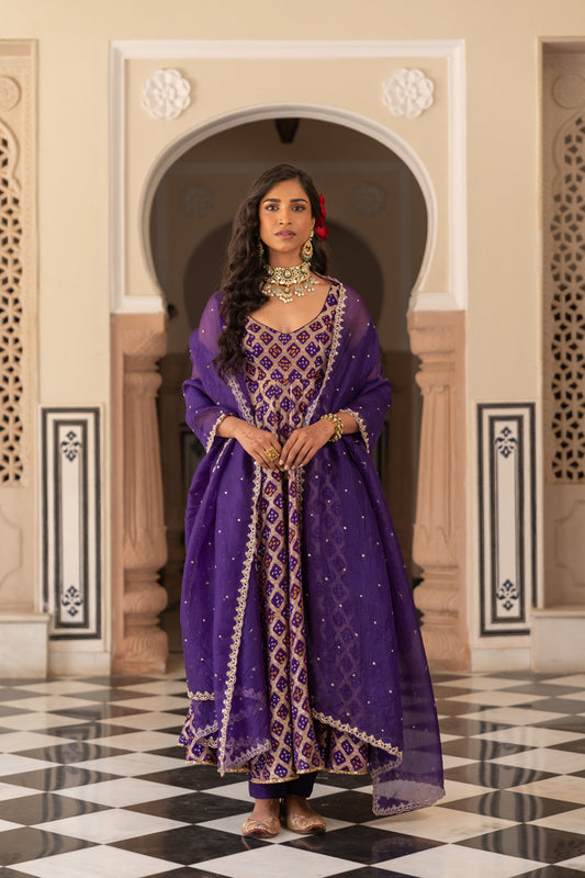 Purple Bandhani Anarkali Set