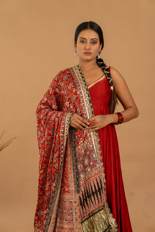 Maroon Anarkali Set - Anjanase