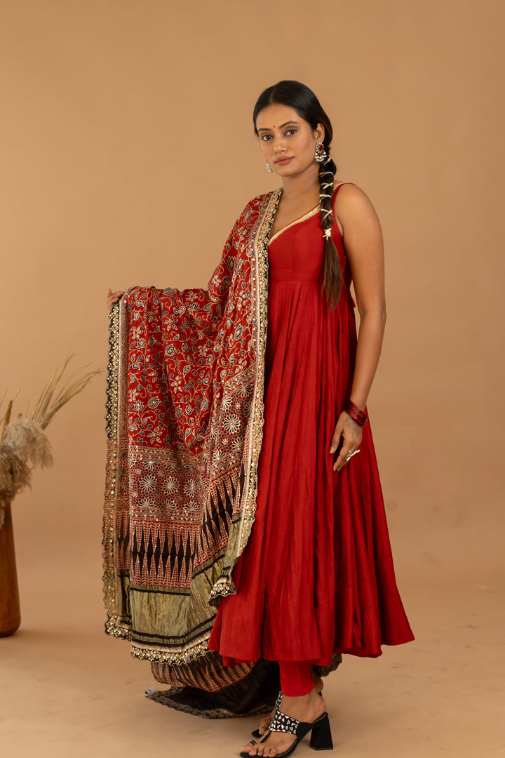 Maroon Anarkali Set - Anjanase