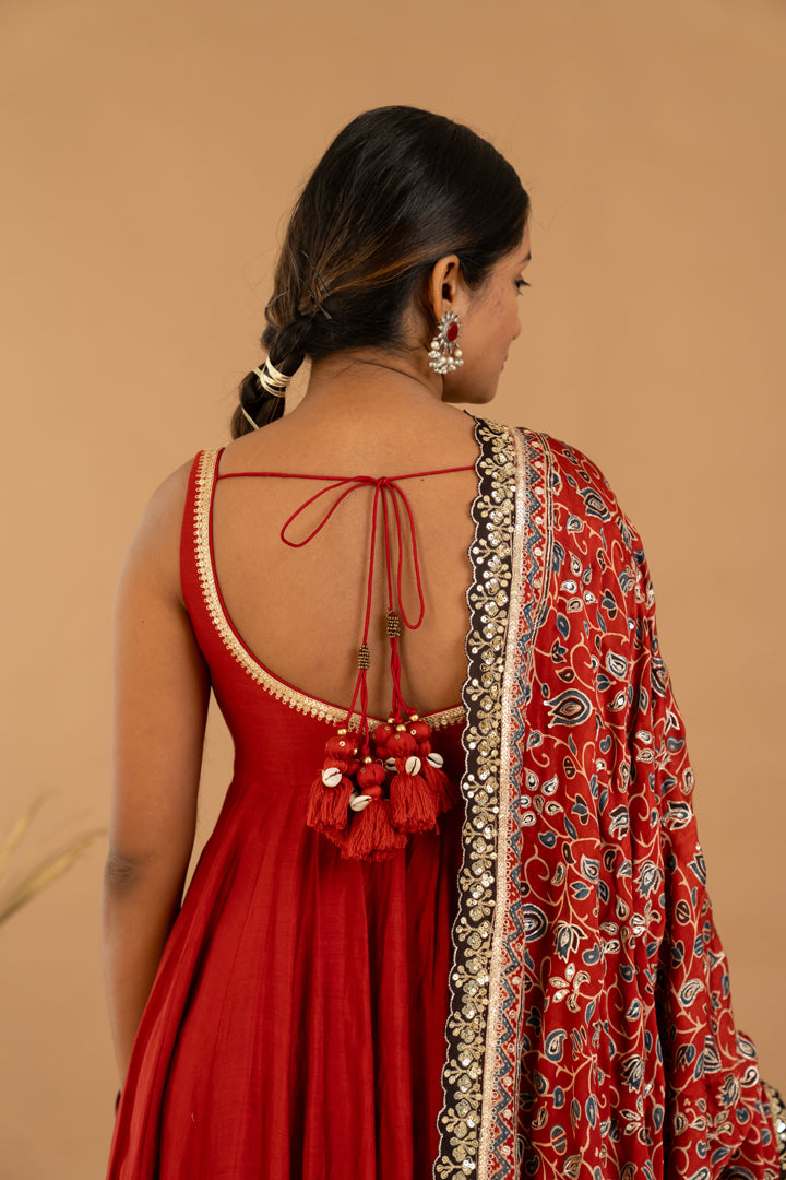 Maroon Anarkali Set - Anjanase