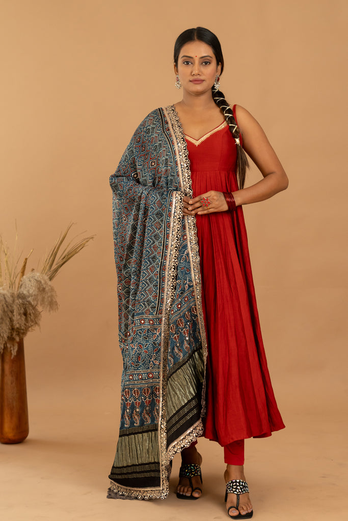 Maroon Anarkali Set - Anjanase