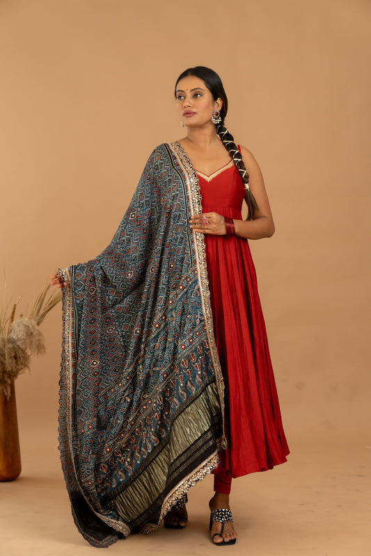 Maroon Anarkali Set - Anjanase