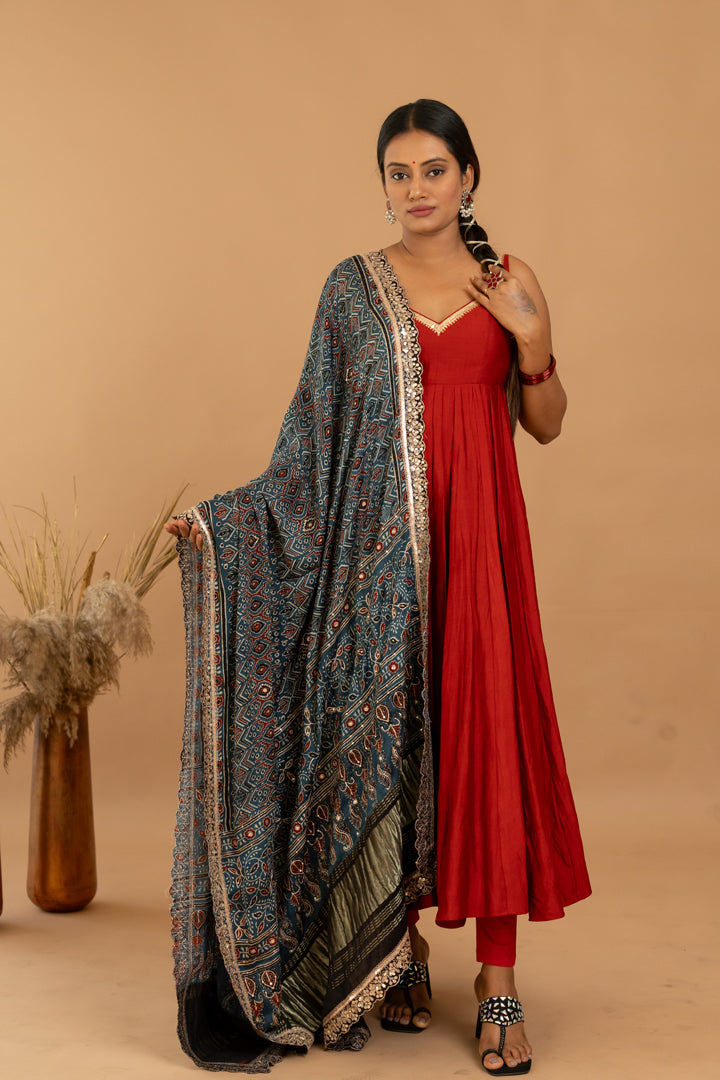 Maroon Anarkali Set - Anjanase