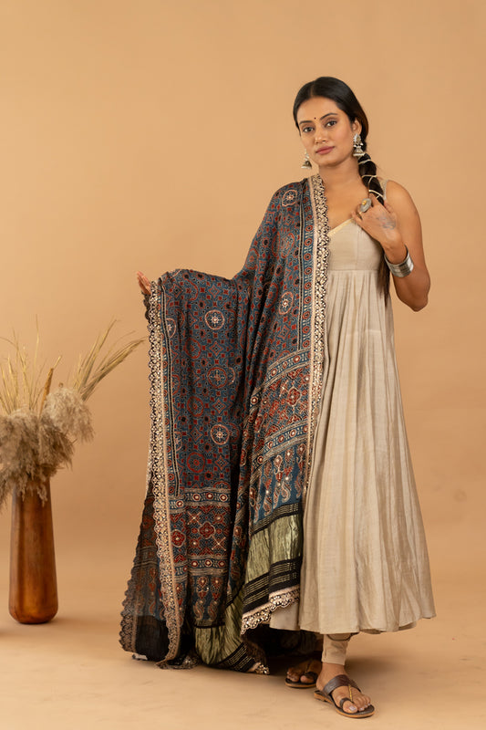 Beige Anarkali Set - Anjanase