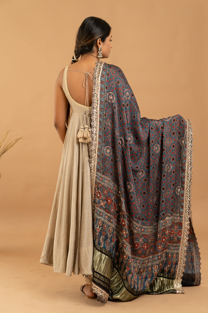 Beige Anarkali Set - Anjanase