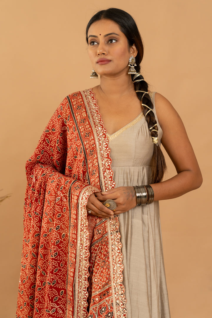 Beige Anarkali Set - Anjanase