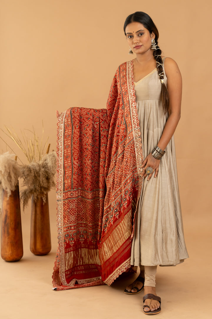 Beige Anarkali Set - Anjanase