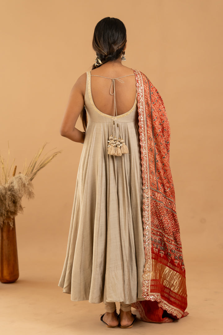 Beige Anarkali Set - Anjanase