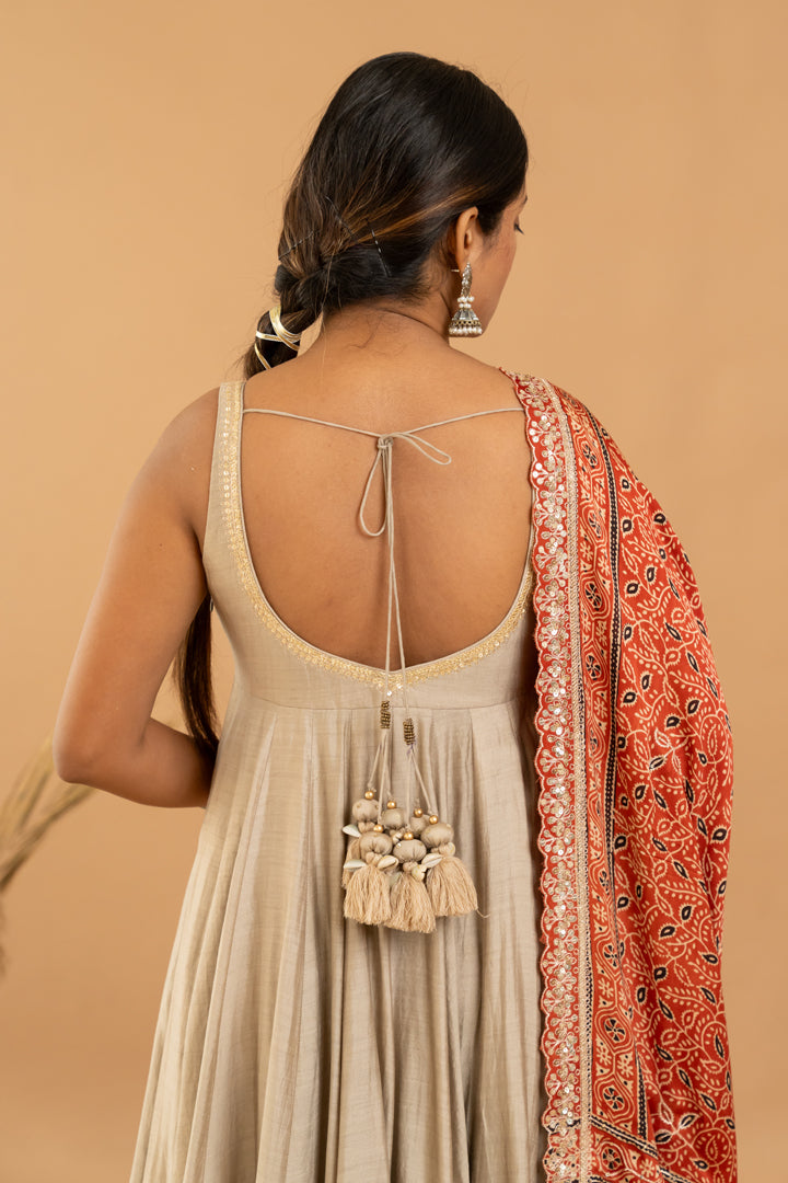 Beige Anarkali Set - Anjanase