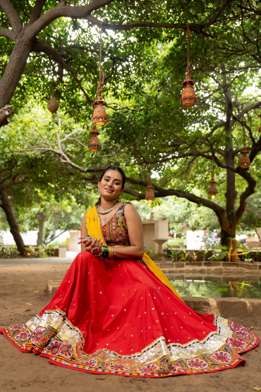  Navratri Red Patch Lehenga set
