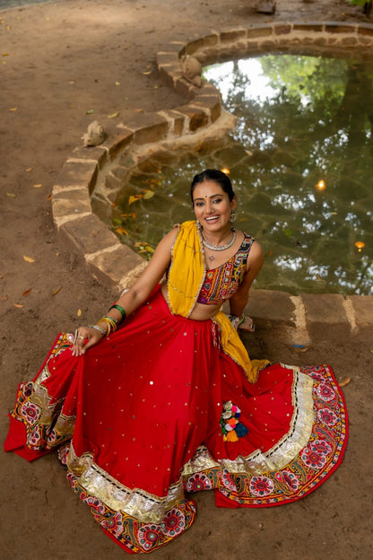  Navratri Red Patch Lehenga set