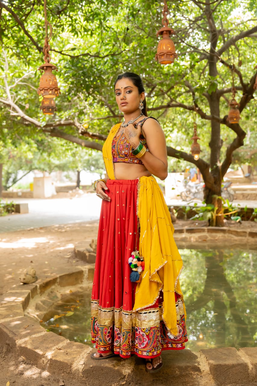  Navratri Red Patch Lehenga set
