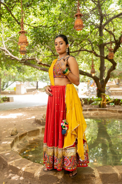  Navratri Red Patch Lehenga set