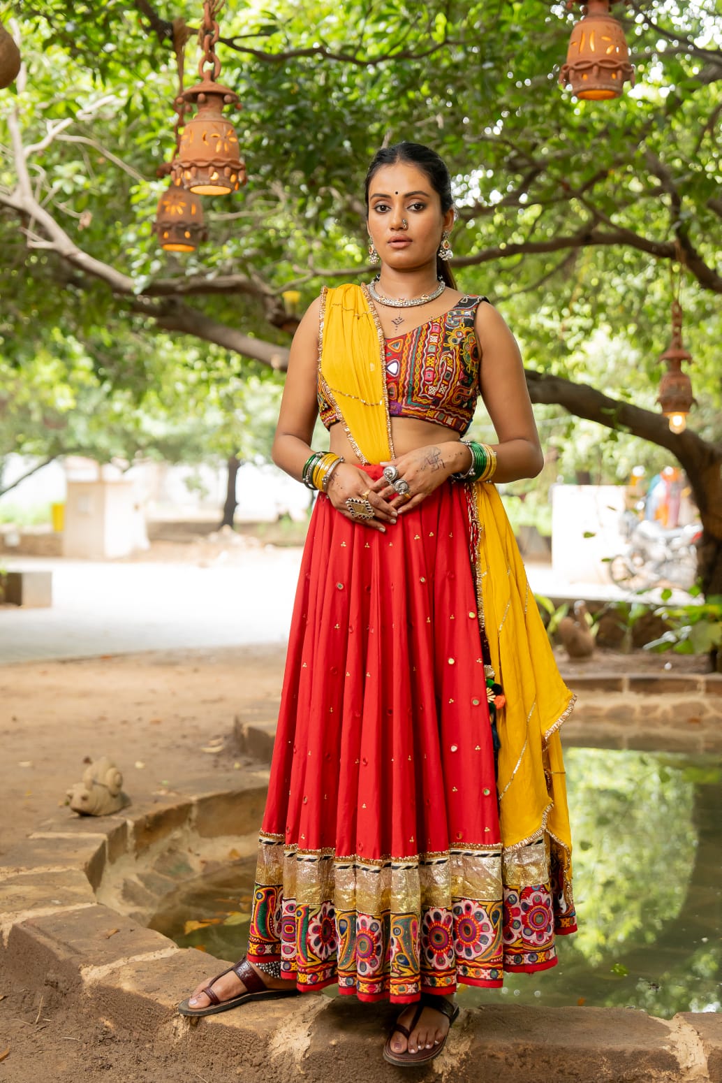  Navratri Red Patch Lehenga set