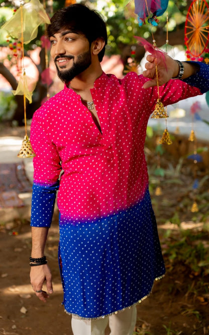 Pink and Blue Divyesh kurta Set