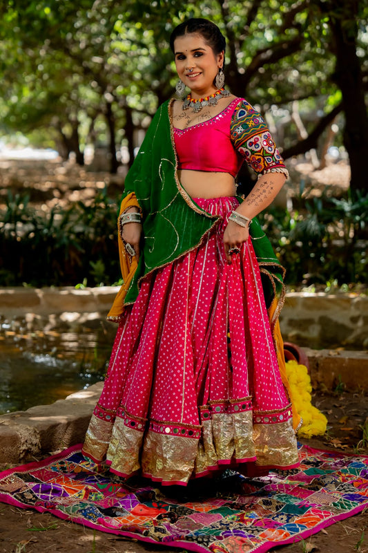 Pink Bandhani Lehenga Set