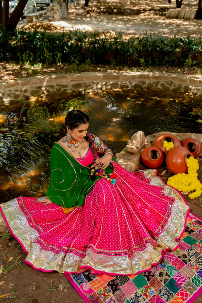 Pink Bandhani Lehenga Set