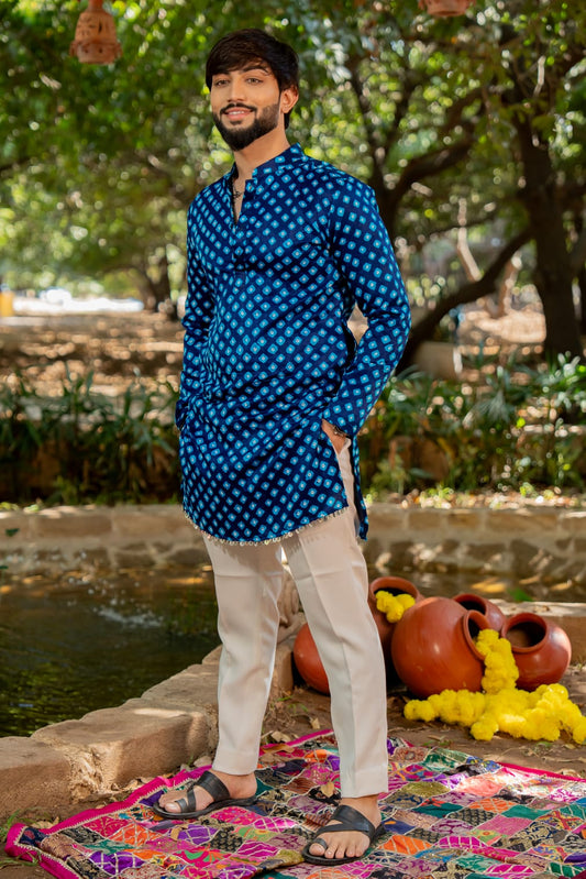 Navratri Blue Bandhani Kurta Set