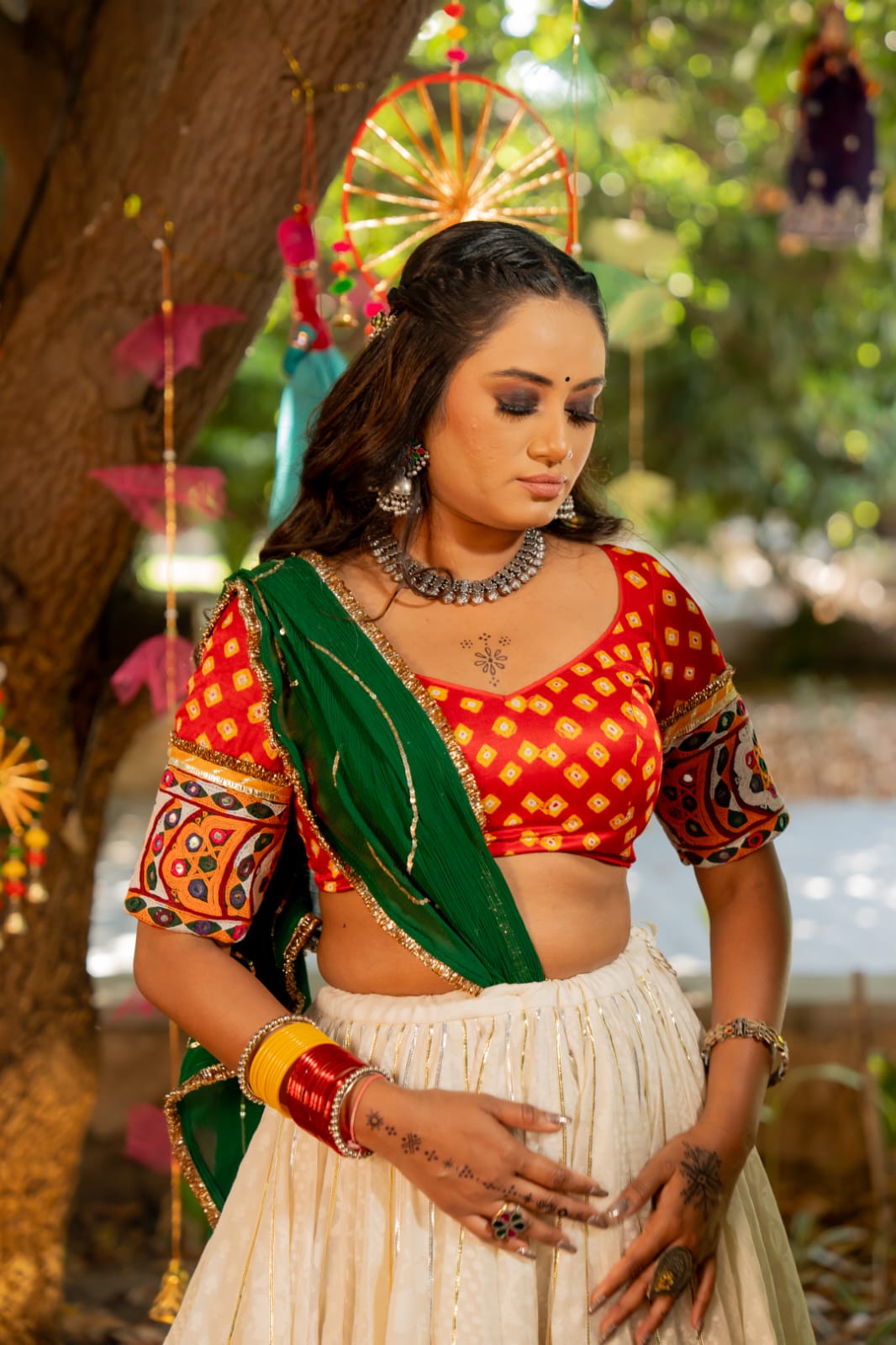 Navratri Green Ghumer Chiffon Dupatta 