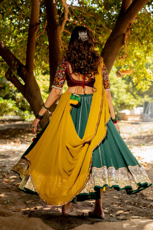 Bottle Green Lehenga Set - Anjanase