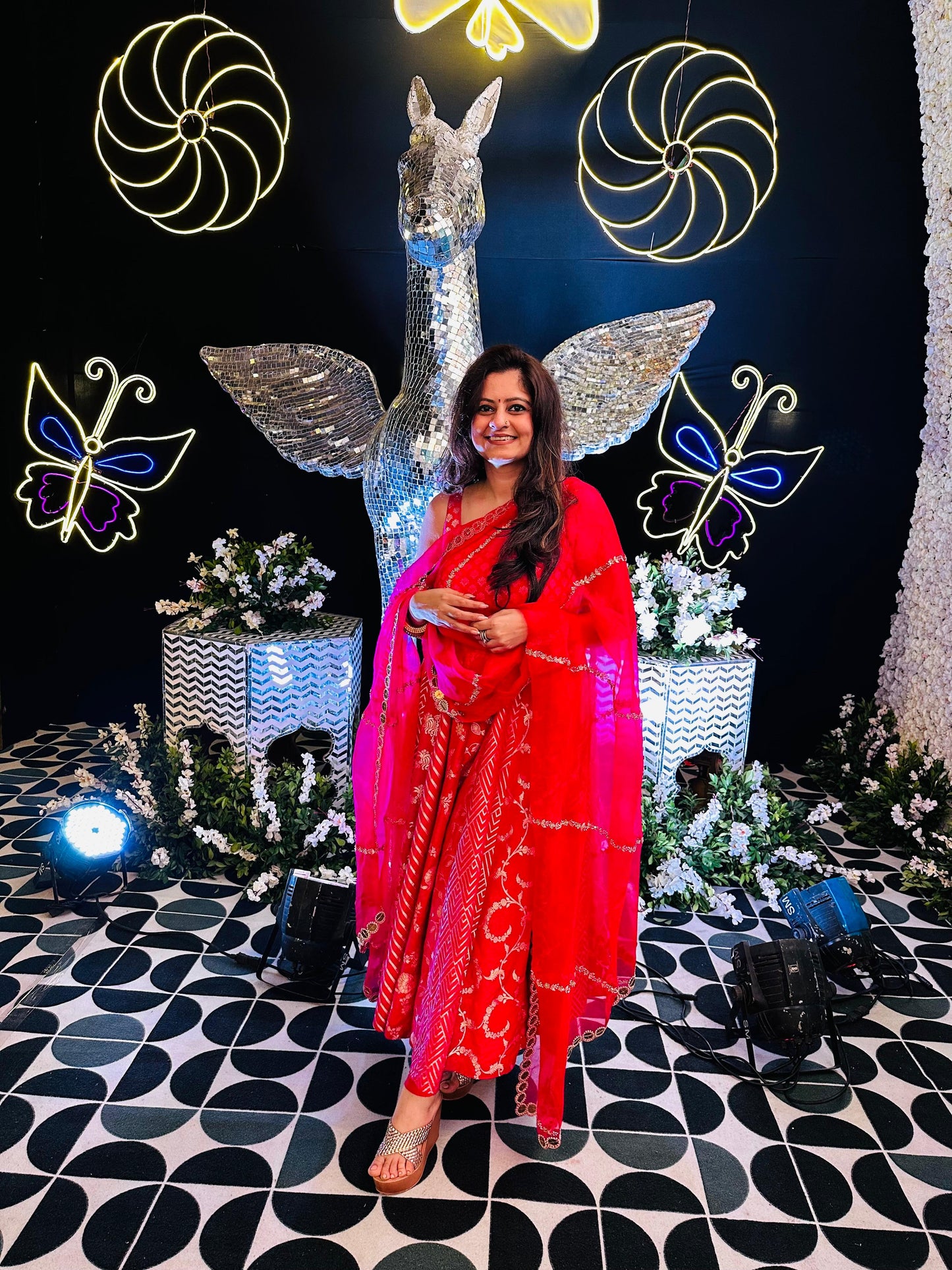 Pink Multikali Anarkali Set