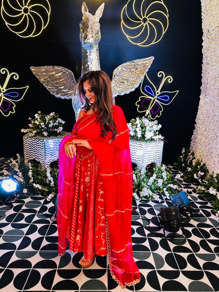 Pink Multikali Anarkali Set