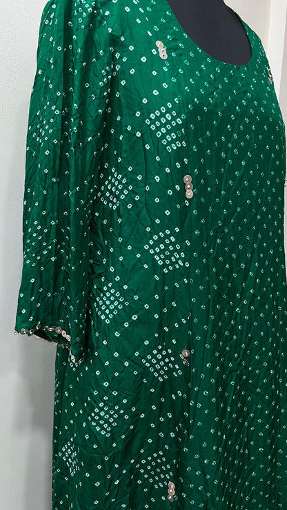 Green A- line Bandhani Coord Set
