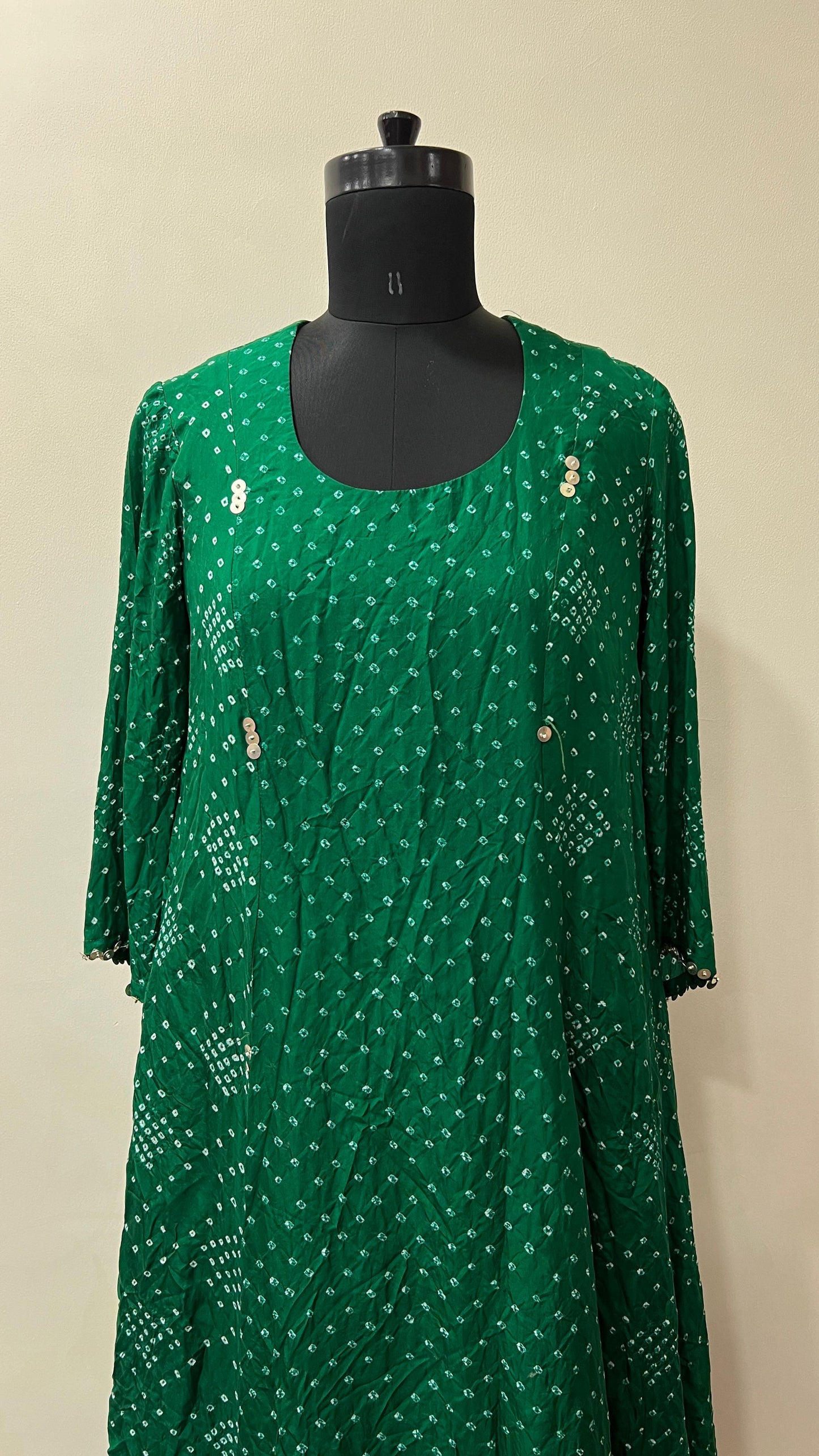 Green A- line Bandhani Coord Set