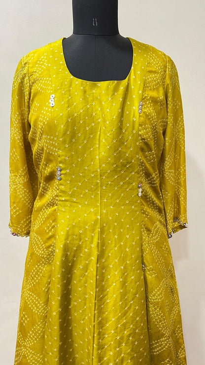 Yellow A- line Bandhani Coord Set