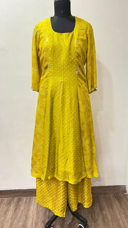 Yellow A- line Bandhani Coord Set