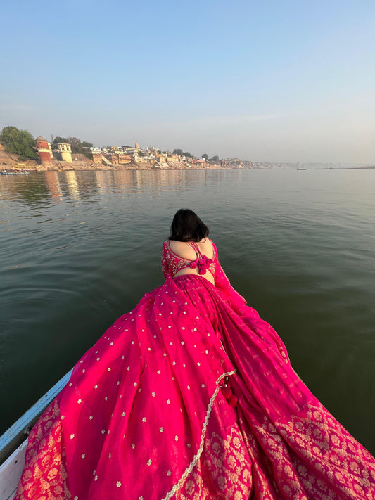 Pink Muga Lehenga Set